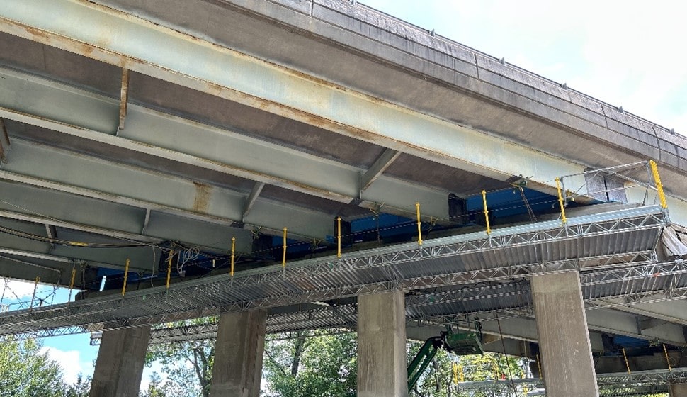 A worm's eye view of a bridge in connecticut