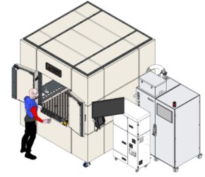 concept drawing of an operator in front of a robotic laser cleaner ALrc300/500