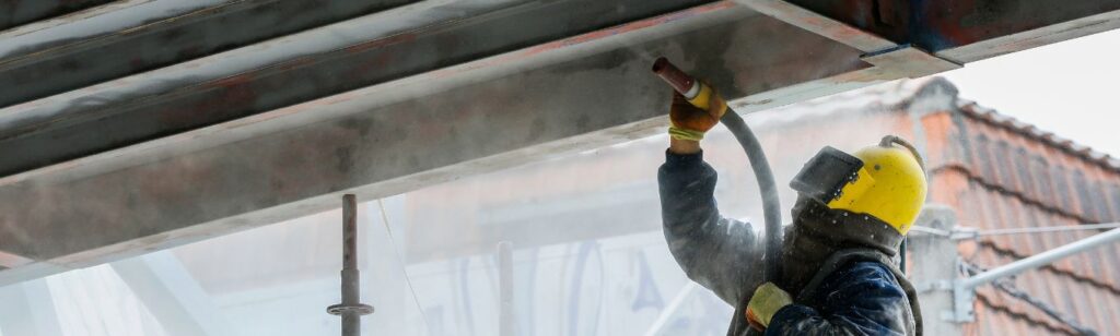 Sand Blasting a Bridge with full PPE